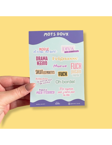 Planche de 12 autocollants "Mots doux"