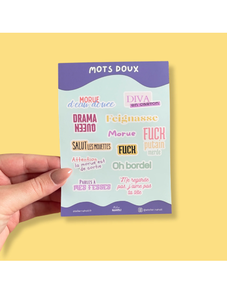 Planche de 12 autocollants "Mots doux"