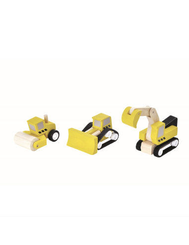 Set de 3 véhicules de chantier en bois - Plan Toys
