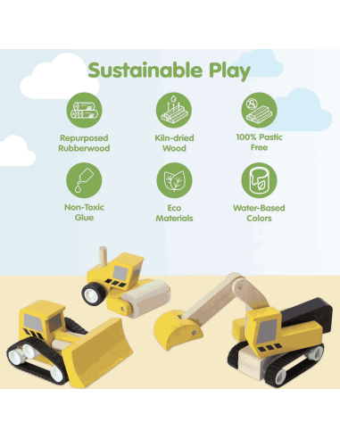 Set de 3 véhicules de chantier en bois - Plan Toys
