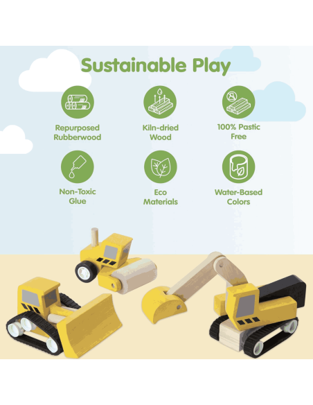 Set de 3 véhicules de chantier en bois - Plan Toys