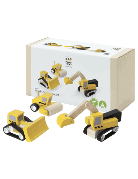 Set de 3 véhicules de chantier en bois - Plan Toys
