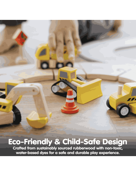Set de 3 véhicules de chantier en bois - Plan Toys