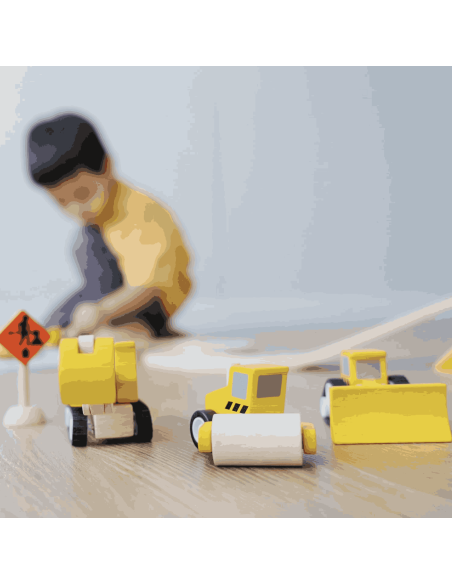 Set de 3 véhicules de chantier en bois - Plan Toys