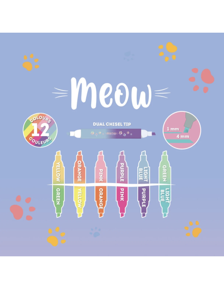 Set de 6 surligneurs double pointe Kitty - Legami