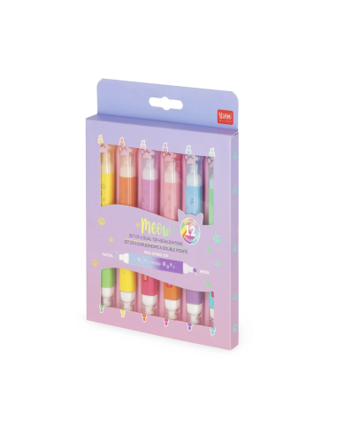 Set de 6 surligneurs double pointe Kitty - Legami