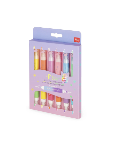 Set de 6 surligneurs double pointe Kitty - Legami