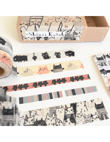 Boite de 5 masking tape chats - Shinzi Katoh