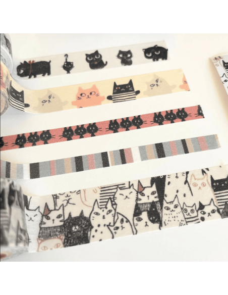 Boite de 5 masking tape chats - Shinzi Katoh