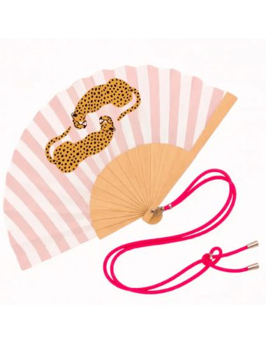 Eventail à bandoulière "Leopard rayé rose" - Woom