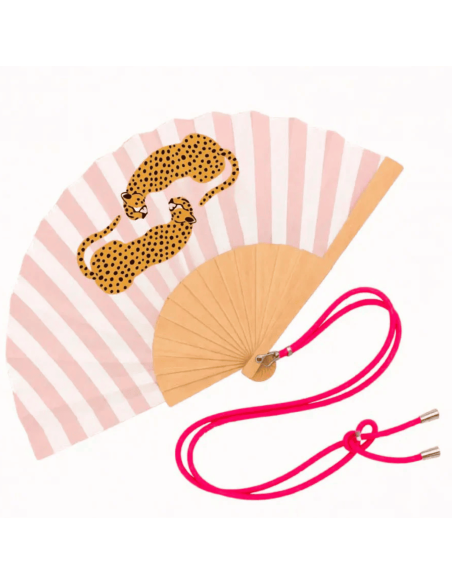 Eventail à bandoulière "Leopard rayé rose" - Woom