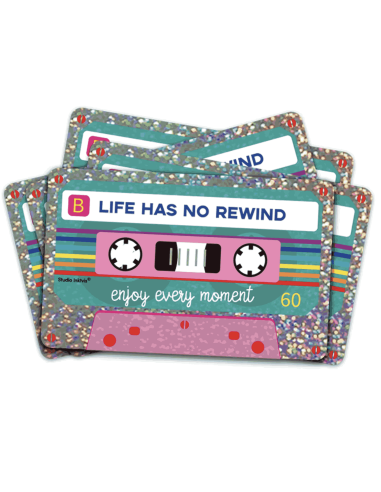 Autocollant pailleté cassette « Life has no rewind » -  Studio Inktvis