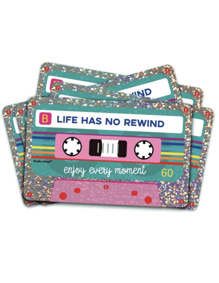 Autocollant pailleté cassette « Life has no rewind » -  Studio Inktvis