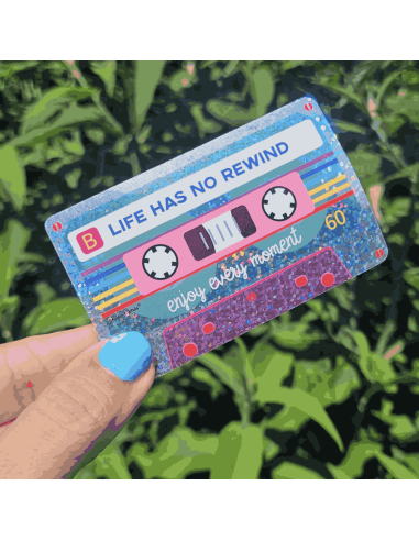Autocollant pailleté cassette « Life has no rewind » -  Studio Inktvis