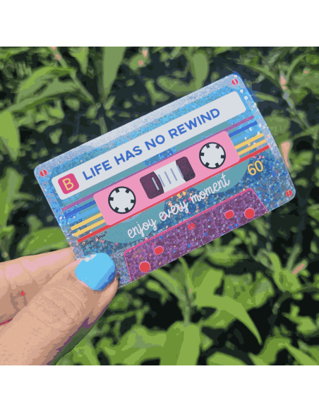 Autocollant pailleté cassette « Life has no rewind » -  Studio Inktvis