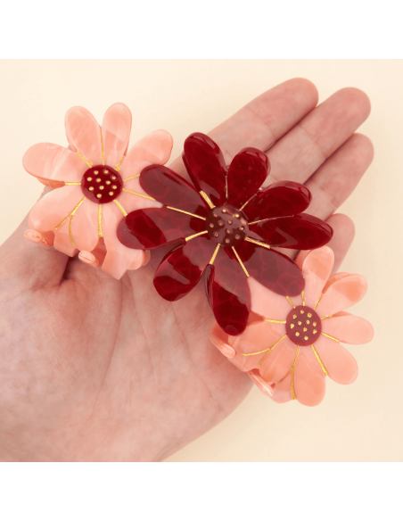 Grande pince à cheveux 3 fleurs roses - Coucou Suzette