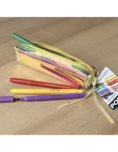 12 feutres lavables dans trousse irisée - Poppik