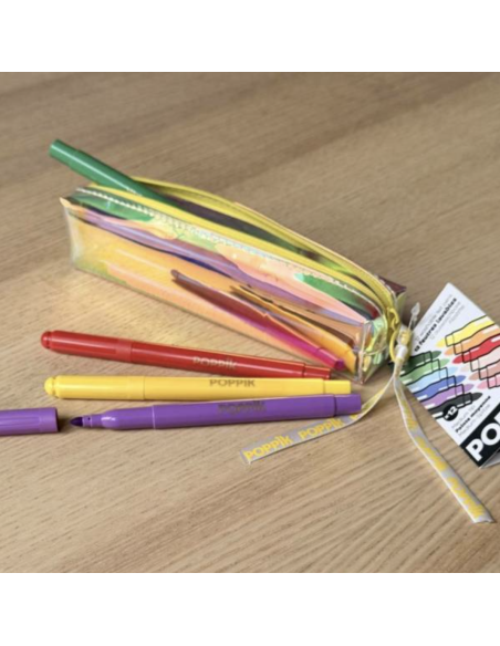 12 feutres lavables dans trousse irisée - Poppik