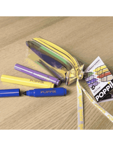 8 feutres jumbo dans trousse irisée - Poppik