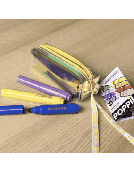 8 feutres jumbo dans trousse irisée - Poppik