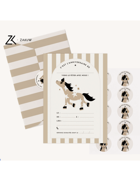 Set de 10 invitations Poney Billy - Zakuw