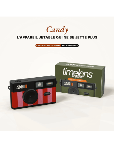 Appareil photo Candy rayé rose - Time Lens
