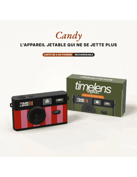 Appareil photo Candy rayé rose - Time Lens