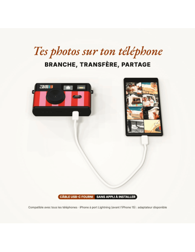 Appareil photo Candy rayé rose - Time Lens