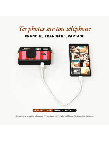 Appareil photo Candy rayé rose - Time Lens