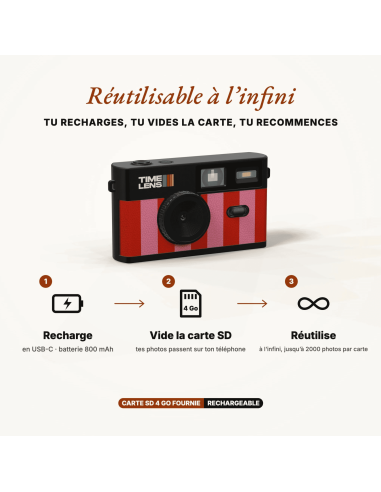 Appareil photo Candy rayé rose - Time Lens