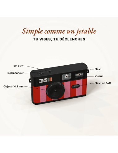 Appareil photo Candy rayé rose - Time Lens