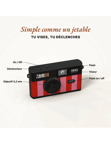 Appareil photo Candy rayé rose - Time Lens
