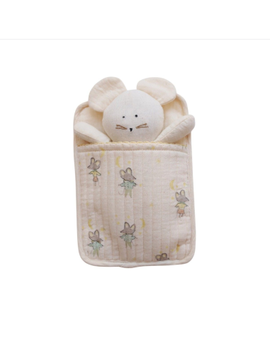 Doudou en tissu "Souris dans son lit"