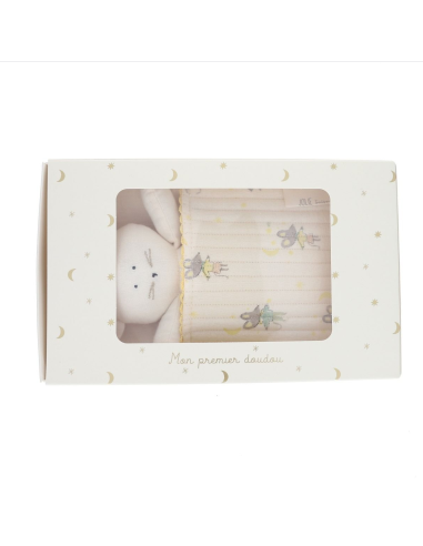Doudou en tissu "Souris dans son lit"