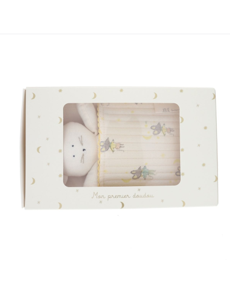 Doudou en tissu "Souris dans son lit"