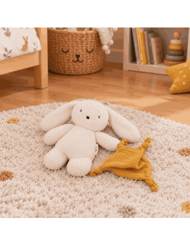 Doudou lapin crème et son doudou