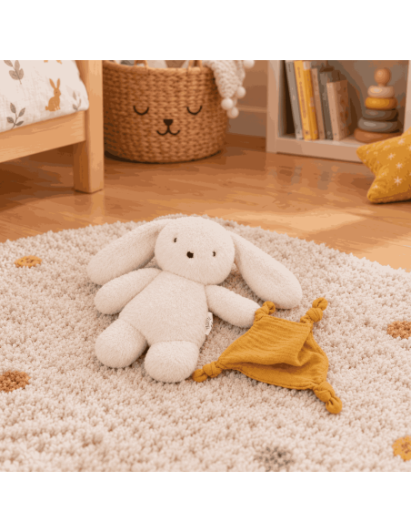 Doudou lapin crème et son doudou