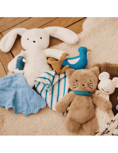 Doudou chat marron et son bandana