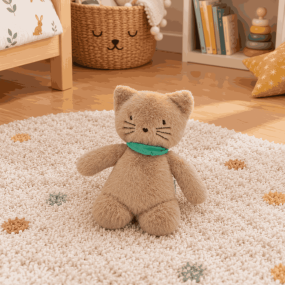 Doudou chat marron et son bandana