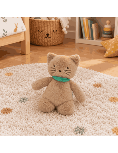 Doudou chat marron et son bandana