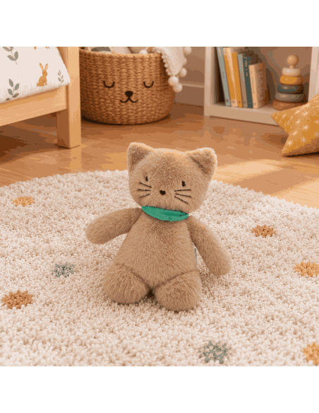 Doudou chat marron et son bandana
