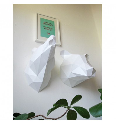 Kit de pliage papier trophée loup blanc - Assembli