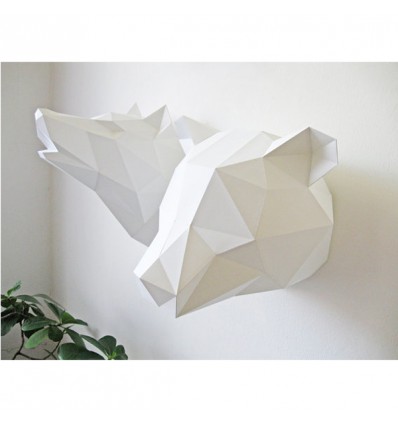 Kit de pliage papier trophée loup blanc - Assembli